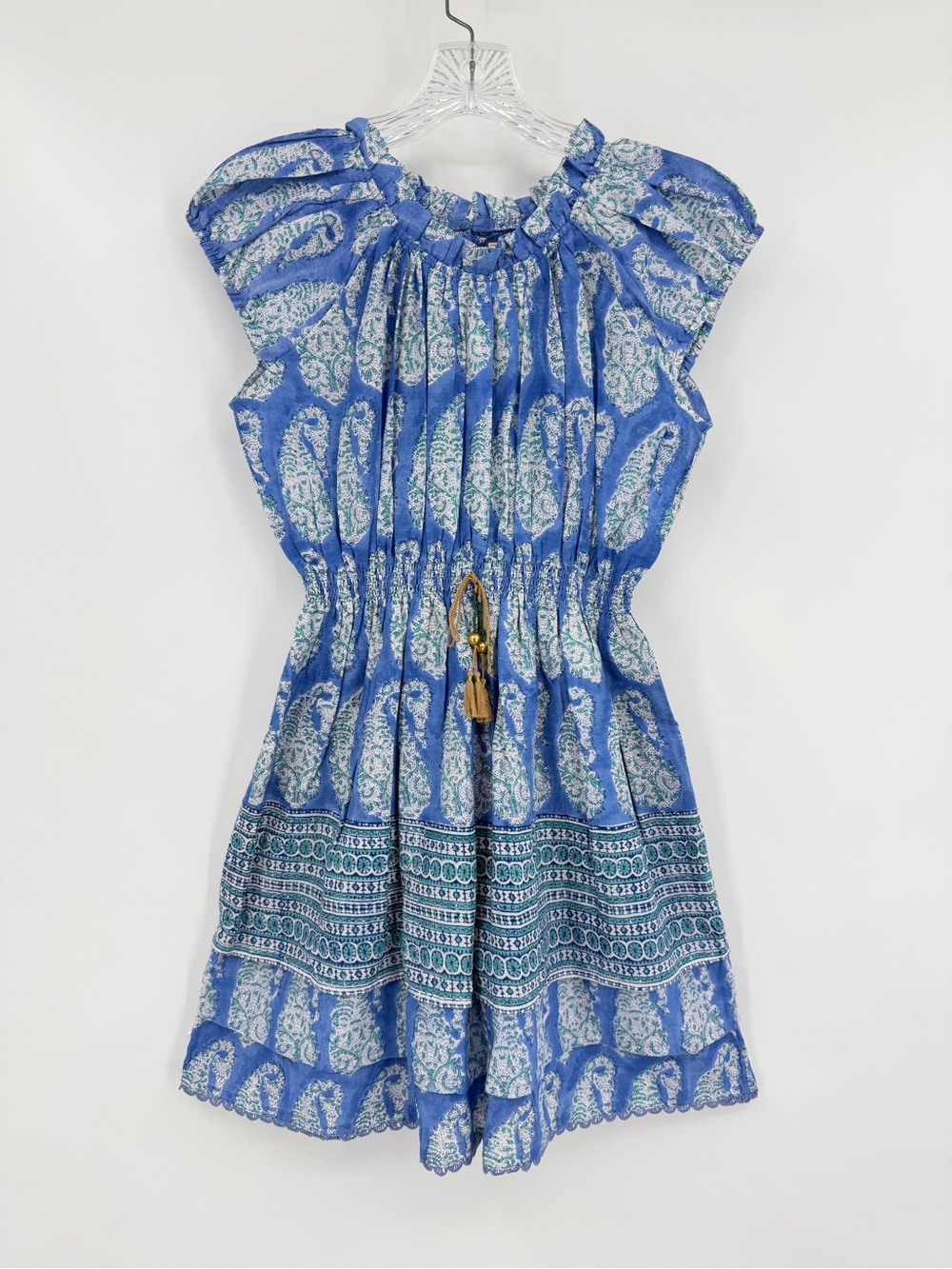 Bell by Alicia Bell Girls Paisley Block Print Cotton Dress Blue Size 12